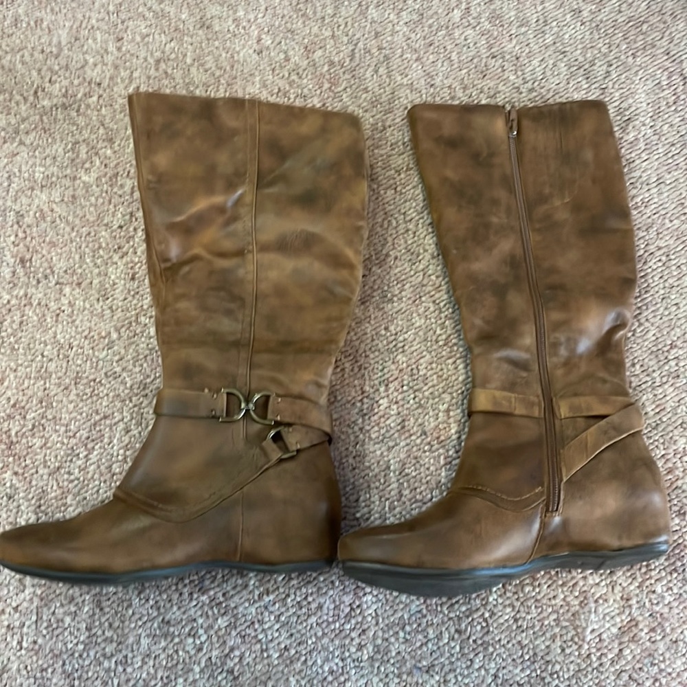 Zip up knee high boots